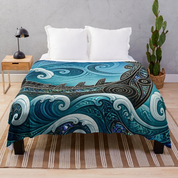 Item preview, Maori Waka Canoe Ocean Waves Turquoise Paua Shell Print designed and sold by GrinGalore.