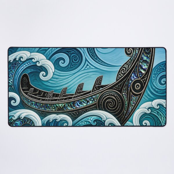 Item preview, Maori Waka Canoe Ocean Waves Turquoise Paua Shell Print designed and sold by GrinGalore.
