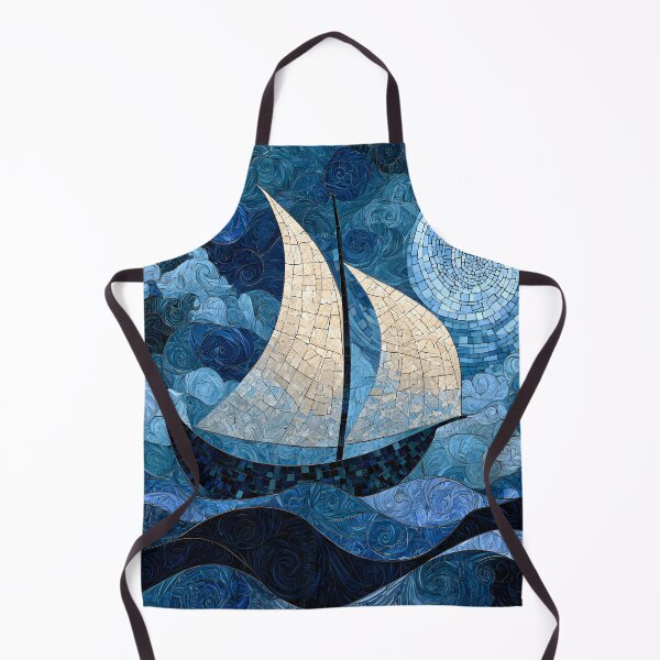 Item preview, Mosaic Sailboat Ocean Waves Swirling Night Sky Art Print designed and sold by GrinGalore.
