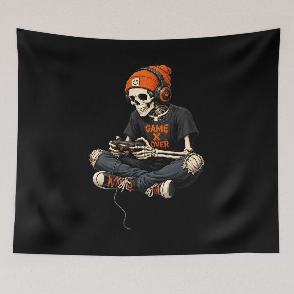 Item preview, Jugador esqueleto "Fin del juego" Naranja negro designed and sold by OlyvieArt.