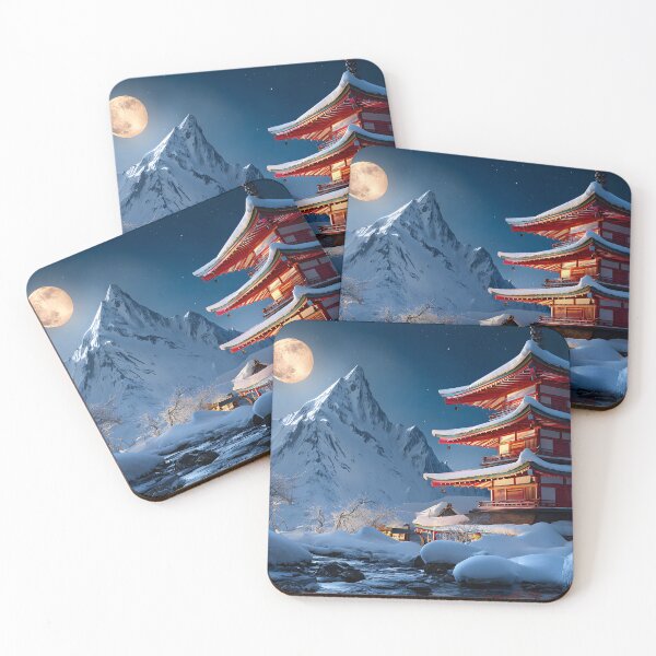 Item preview, Majestic Snowy Pagoda Under a Full Moon designed and sold by Artessie.