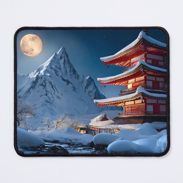 Item preview, Majestic Snowy Pagoda Under a Full Moon designed and sold by Artessie.