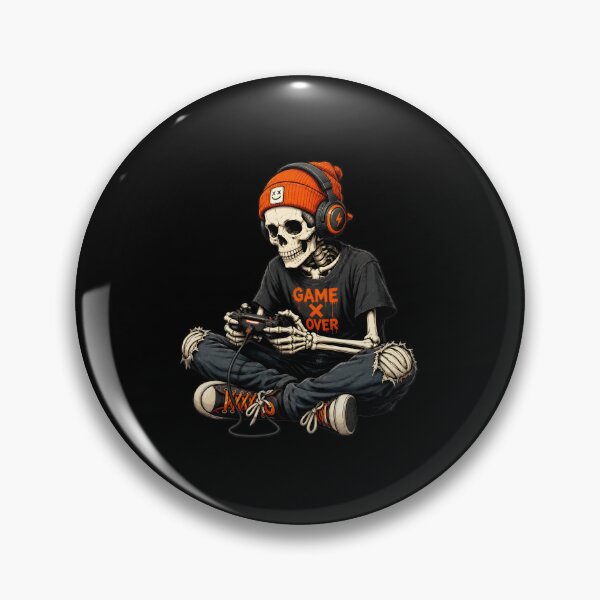 Item preview, Skeleton Gamer Game Over Skull Orange Beanie Art designed and sold by OlyvieArt.