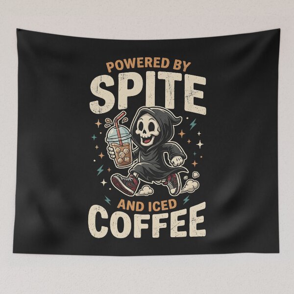 Item preview, Powered By Spite And Iced Coffee Funny Grim Reaper designed and sold by Emmatshirt1.