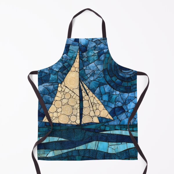 Item preview, Stained Glass Mosaic Sailboat Swirling Night Sky Art Print designed and sold by GrinGalore.