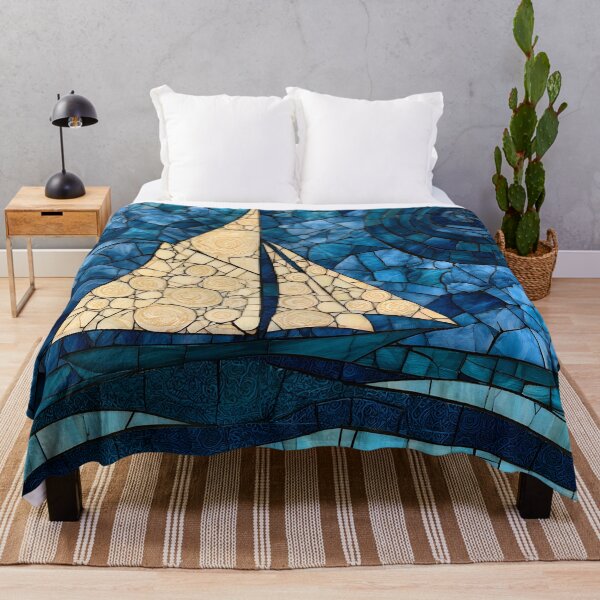 Item preview, Stained Glass Mosaic Sailboat Swirling Night Sky Art Print designed and sold by GrinGalore.