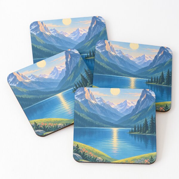 Item preview, Geometric Alpine Lake Sunrise and Wildflower Valley designed and sold by Jaani-T.