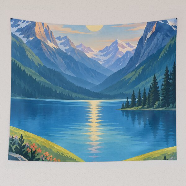 Item preview, Geometric Alpine Lake Sunrise and Wildflower Valley designed and sold by Jaani-T.