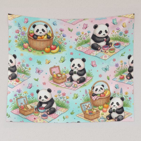 Item preview, Cute Baby Panda Picnic Seamless Pattern Art designed and sold by ShivCraftStudio.