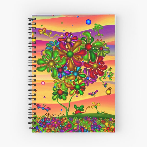 Item preview, Psychedelic flowers journal - colorful trippy floral notebook designed and sold by Ofir mor.