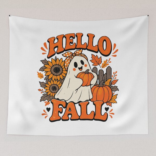 Item preview, Cute Ghost Pumpkin Hello Fall Autumn Design | halloween Tshirt and sticker design designed and sold by Billium Halder.