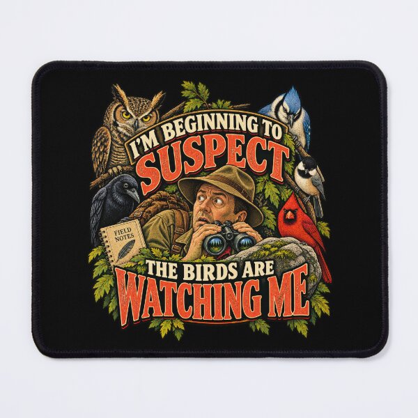 Item preview, I’m Beginning to Suspect the Birds Are Watching Me – Vintage Birdwatcher Humor designed and sold by DopeyRobot.