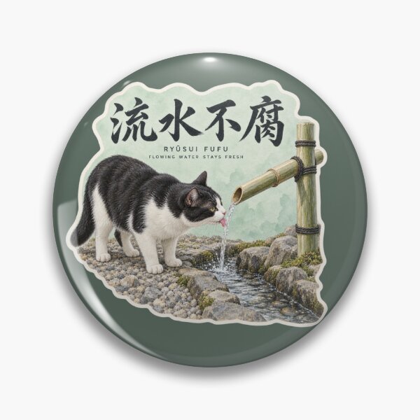 Item preview, Ryusui Fufu 流水不腐 Japanese Cat Sticker – Keep Moving, Stay Vital designed and sold by KOTOWA.