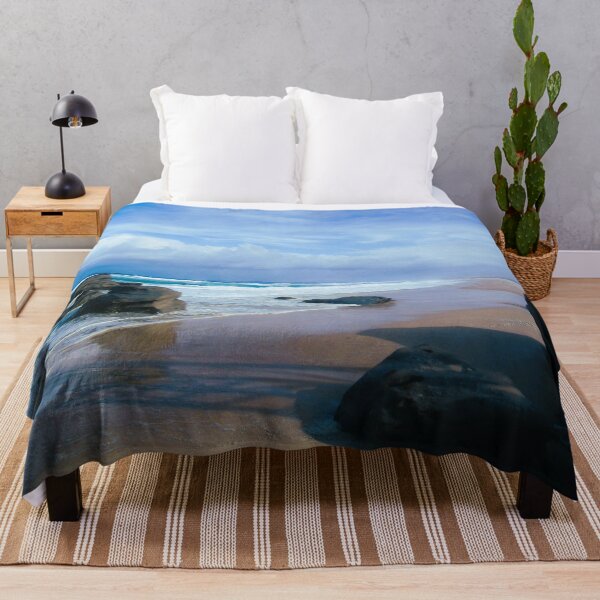 Item preview, Rocks on a sandy beach with a stormy sky beach landscape - rough seas - coastal photography designed and sold by WolfRaven Photography .