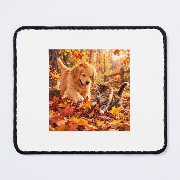 Item preview, Playful Puppy & Kitten in Autumn Leaves designed and sold by NestDesigns01.