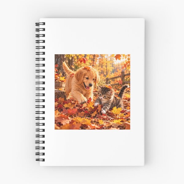 Item preview, Playful Puppy & Kitten in Autumn Leaves designed and sold by NestDesigns01.