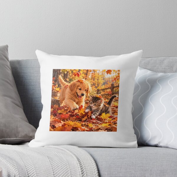 Item preview, Playful Puppy & Kitten in Autumn Leaves designed and sold by NestDesigns01.