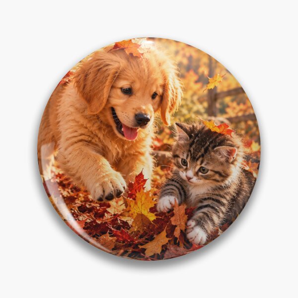 Item preview, Playful Puppy & Kitten in Autumn Leaves designed and sold by NestDesigns01.