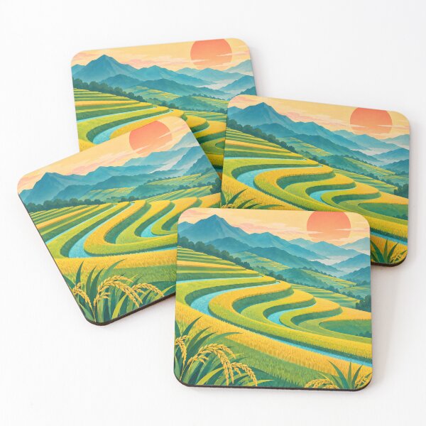 Item preview, Bright Geometric Terraced Fields at Sunrise designed and sold by Jaani-T.