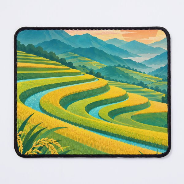 Item preview, Bright Geometric Terraced Fields at Sunrise designed and sold by Jaani-T.