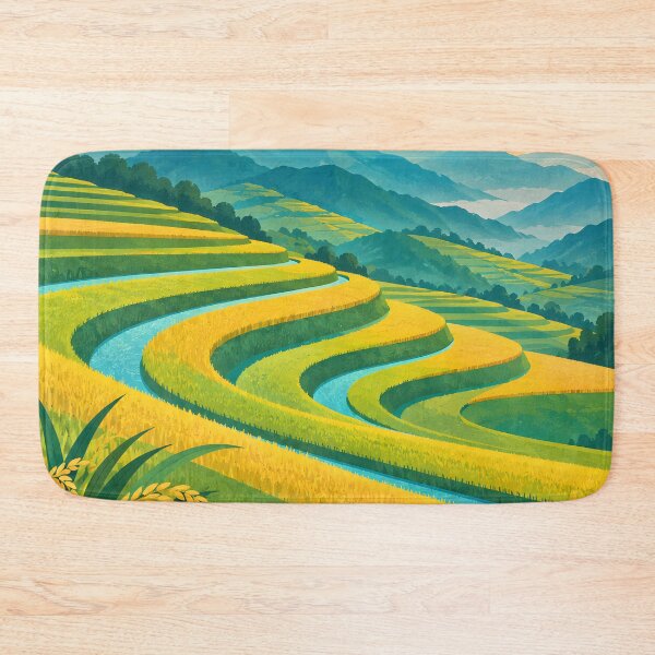Item preview, Bright Geometric Terraced Fields at Sunrise designed and sold by Jaani-T.