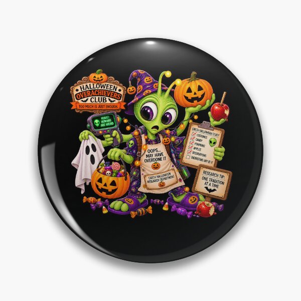 Item preview, ⚡HALLOWEEN OVERACHIEVERS CLUB -  Allen Alien's Earth Halloween Research Department - dark version designed and sold by WheelieGdArt.