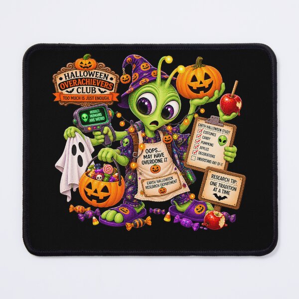 Item preview, ⚡HALLOWEEN OVERACHIEVERS CLUB - Allen Alien's Earth Halloween Research Department - dark version designed and sold by WheelieGdArt.