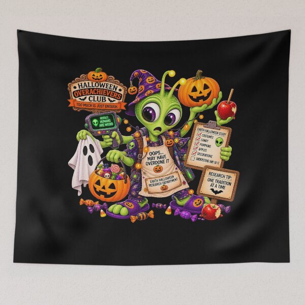 Item preview, ⚡HALLOWEEN OVERACHIEVERS CLUB -  Allen Alien's Earth Halloween Research Department - dark version designed and sold by WheelieGdArt.
