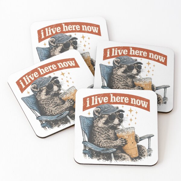 Item preview, I Live Here Now Raccoon - Iced Coffee Trash Panda designed and sold by JossDesign15.