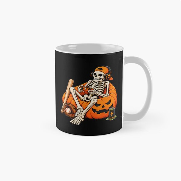 Aperçu de l'œuvre Pouf citrouille squelette gamer Halloween créée et vendue par OlyvieArt.