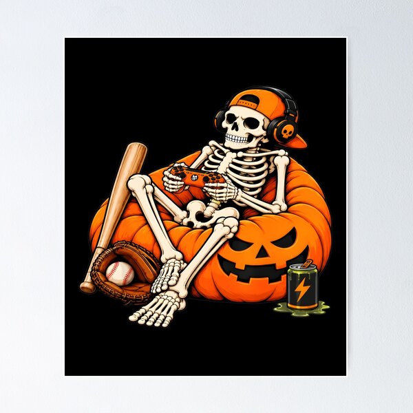 Item preview, Gamer Skeleton Pumpkin Beanbag Halloween designed and sold by OlyvieArt.