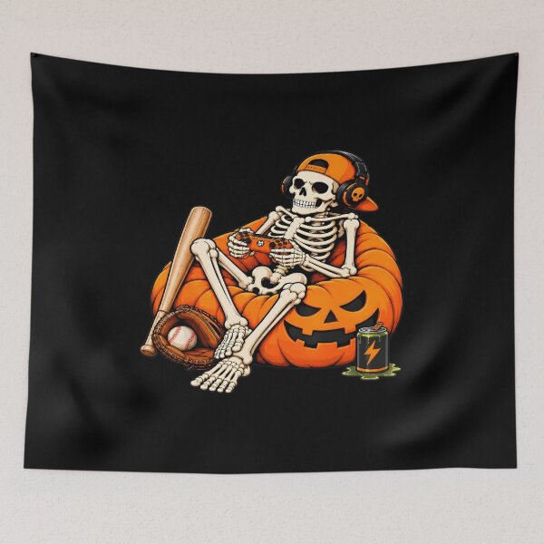 Item preview, Gamer Skeleton Pumpkin Beanbag Halloween designed and sold by OlyvieArt.