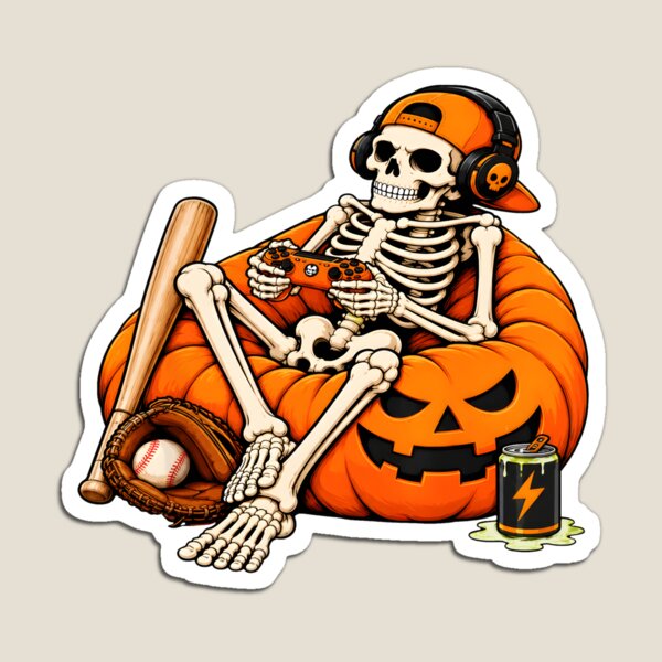 Item preview, Gamer Skeleton Pumpkin Beanbag Halloween designed and sold by OlyvieArt.