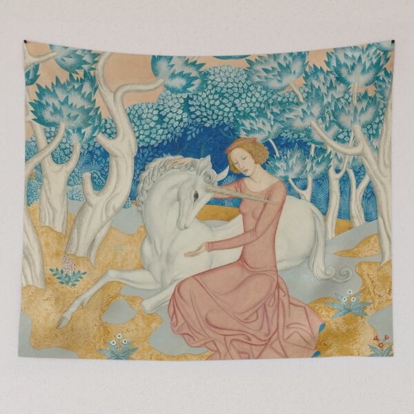 Item preview, Unicorn Wall Art, The Maid and the Unicorn, Edmund Dulac Vintage Fantasy Print designed and sold by RickE.