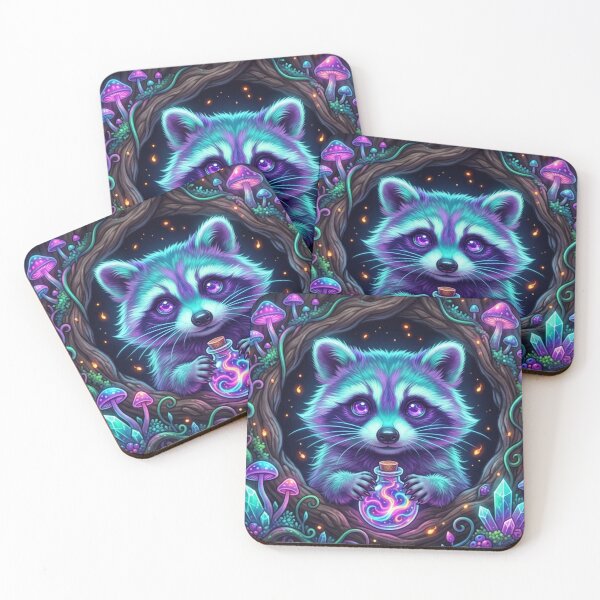 Item preview, Mystic Neon Raccoon with Magic Potion Bottle designed and sold by OlesiaCraft.