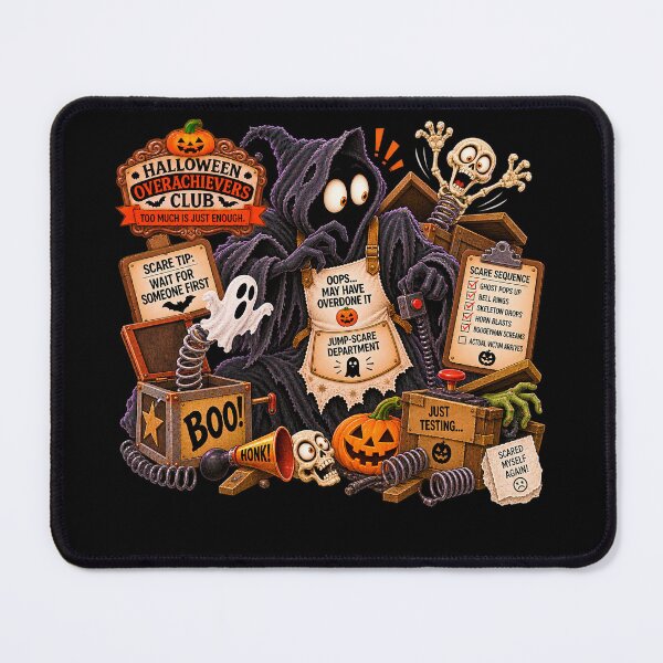 Item preview, ⚡HALLOWEEN OVERACHIEVERS CLUB - Boogeyman’s Jump-Scare Department - dark version designed and sold by WheelieGdArt.