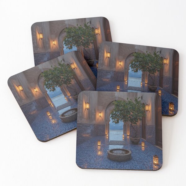 Item preview, The Blue Courtyard After Rain | Moroccan-Inspired Courtyard Wall Art designed and sold by VeloraNature.
