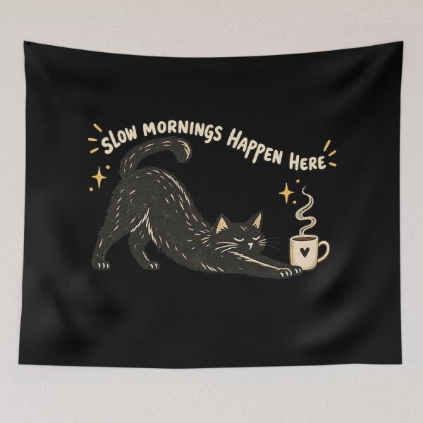 Item preview, Slow Morning Stretching Black Cat and Coffee designed and sold by AMICO77.
