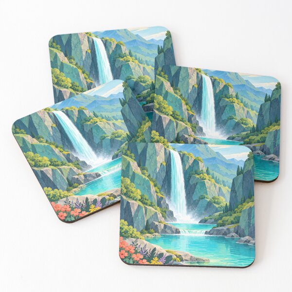 Item preview, Bright Geometric Waterfall Valley with Wildflowers designed and sold by Jaani-T.