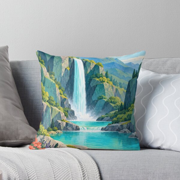 Item preview, Bright Geometric Waterfall Valley with Wildflowers designed and sold by Jaani-T.