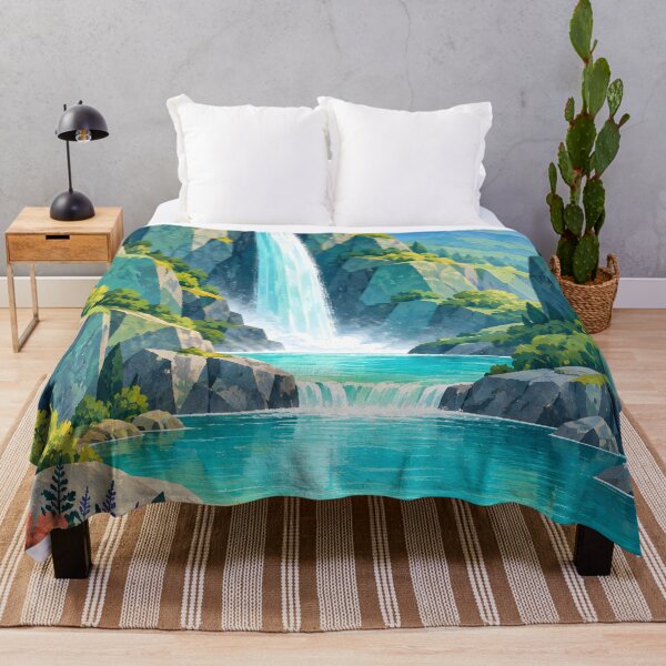 Item preview, Bright Geometric Waterfall Valley with Wildflowers designed and sold by Jaani-T.