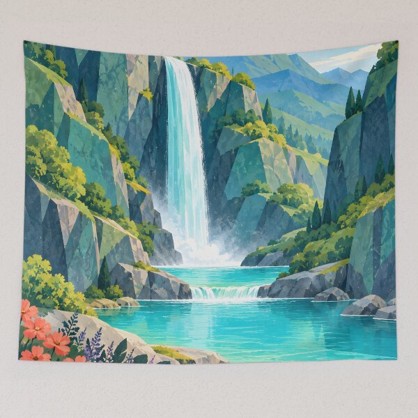 Item preview, Bright Geometric Waterfall Valley with Wildflowers designed and sold by Jaani-T.