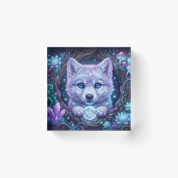 Item preview, Cute Fantasy Ice Wolf Holding Crystalline Moon designed and sold by OlesiaCraft.