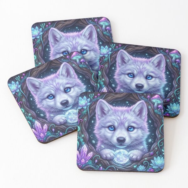 Item preview, Cute Fantasy Ice Wolf Holding Crystalline Moon designed and sold by OlesiaCraft.