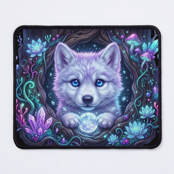 Item preview, Cute Fantasy Ice Wolf Holding Crystalline Moon designed and sold by OlesiaCraft.