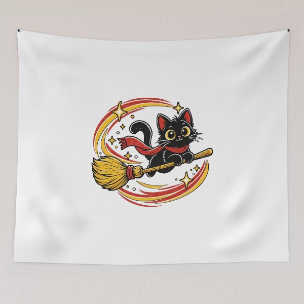 Item preview, Halloween Black Cat Flying Fast on a Broomstick designed and sold by StudioSand.