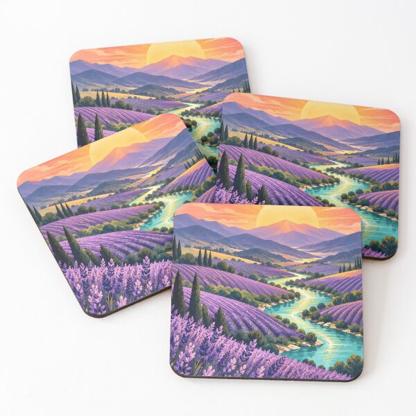 Item preview, Bright Lavender Valley Sunrise – Geometric River Landscape designed and sold by Jaani-T.