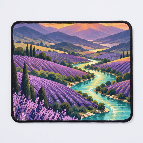 Item preview, Bright Lavender Valley Sunrise – Geometric River Landscape designed and sold by Jaani-T.