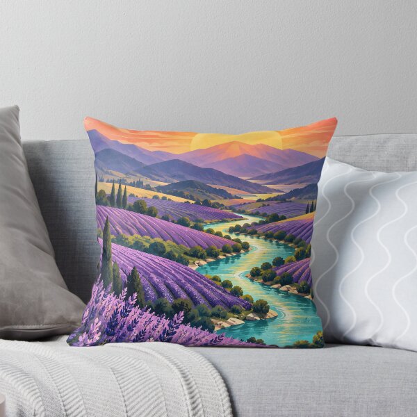 Item preview, Bright Lavender Valley Sunrise – Geometric River Landscape designed and sold by Jaani-T.