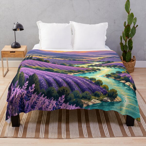 Item preview, Bright Lavender Valley Sunrise – Geometric River Landscape designed and sold by Jaani-T.